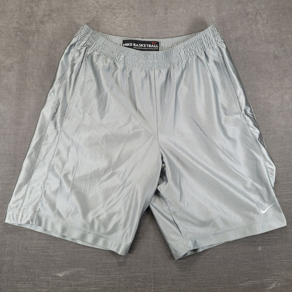 Nike Y2K Basketball‎ Shorts Mens Large Silver Shiny Gray Mesh Athletic Gym